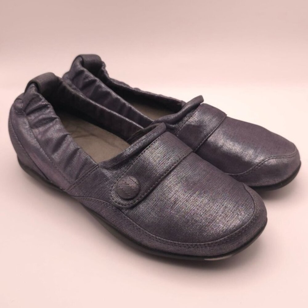 Dansko Women's Carol Shoes‎ Size 39 Boat Pewter Shimmer Suede Loafer LEATHER